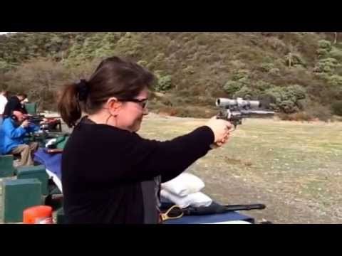 My Sister shoots a 357 Magnum almost too strong for her - Lytle Creek 2015