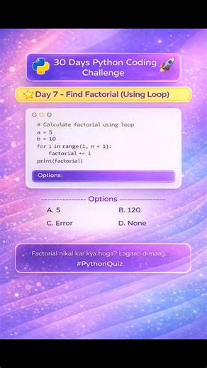 @its | 🚀 Day 7 of my Python Coding Challenge Today I calculated factorial using loops. Strengthening fundamentals step by step 💻🔥 #Python #Day7... | Instagram