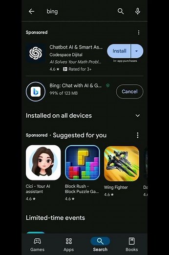 How to download bing at play store