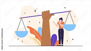 concept of justice with scales and a character symbolizing fairness and equality illustration animated video
