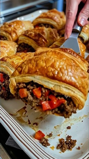 🥐🥩 Beef & Pepper Stuffed Puff Pastry Rolls | Crispy & Savory Dinner 🔥