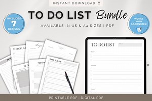 Bundle to Do List | Digital Task List | Printable Checklist | PDF Download | Digital to Do List | Goodnotes Daily Planner | iPad Task List - Etsy UK