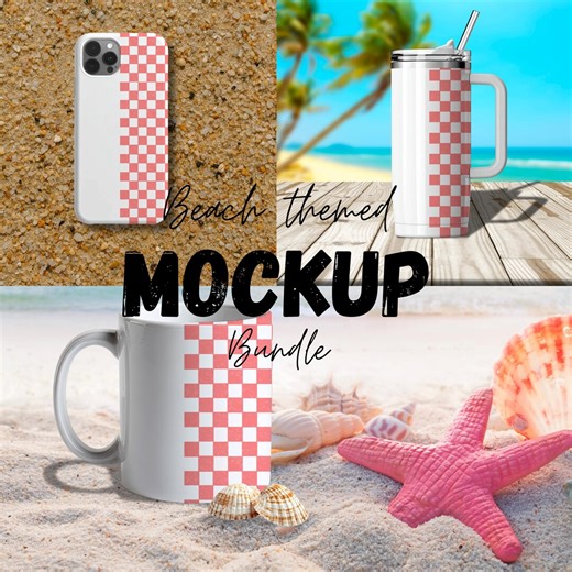 Beach Themed Mockups for Surface Patterns | Procreate and Photoshop | Digital Downloads | Tumbler Mugs Phone Case Ocean Sand Seashells - Etsy