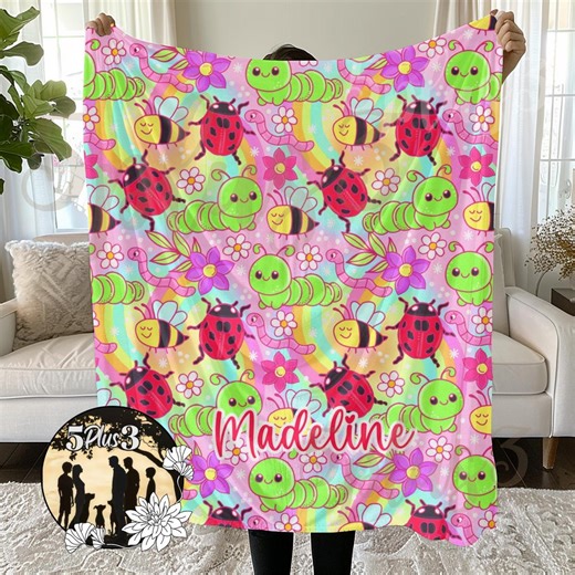Cute Bug Blanket, Custom Name Ladybug Caterpillar Rainbow Baby Blanket, Girl Nursery Blanket, Soft Toddler Blanket, Baby Shower Gift - Etsy