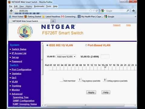 Create a vlan Trunk on netgear FS 726T Smart Switch
