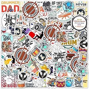 50 Pack Pcs Funny Drummer Stickers for Water Bottles Waterproof Vinyl Laptop Luggage Scrapbooking Drum Music Sticker Packs Bulk Set Teens Adults Boys Girls Aesthetic Small Decals