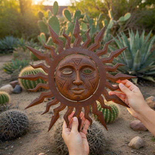 Sun Metal Garden Sign, Southwest Metal Wall Art, Rustic Rusted Sun Decor - Etsy