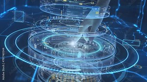 Scanning Fingerprint. Human Finger Turns On The Touch Screen Button And Activates A Futuristic Virtual Display Computer Ai Technology.