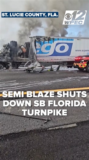 NEW DETAILS | A semi-truck hauling plastic caught fire on the Florida Turnpike in St. Lucie County, closing lanes and sending smoke over the roadway. Read more: https://bit.ly/4qVY76R | CBS 12 News