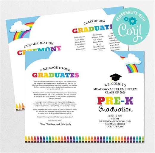 Editable Pre-k Graduation Program Template, Pre-k & Kindergarten Ceremony Program, Printable Double-sided Letter and A4, Printable Template - Etsy