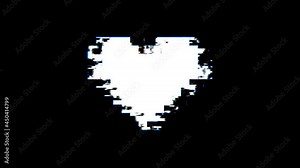 pixel heart icon with glitch effect animation. heart beat animation. video footage, 4K
