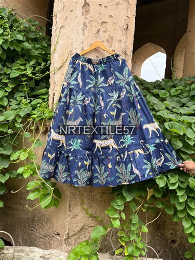 Boho Jungle Safari Print Skirt – Handmade Cotton Tiered Maxi Skirt With Elastic Waist - Etsy