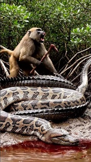 Brave Baboon Defends Catch from Python in Florida Swamp