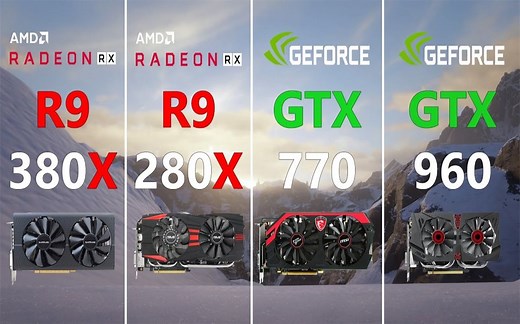 R9 380X 4G vs R9 280X 3G vs GTX 770 960 2G 显卡游戏性能测试对比（1080P分辨率，CPU为R5 3600）60帧视频