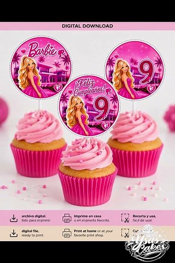 Pink Glam Cupcake Toppers Printable PDF #etsy #cupcake #printable #barbie #cake #caketopper #etsy