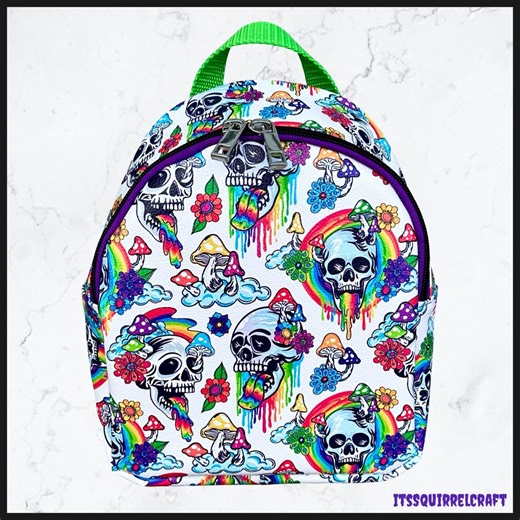 Trippy Rainbow Mushroom Skull Mini Backpack or Sling Bag Purse - Etsy