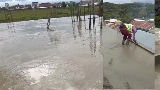 Kabati , Naivasha . 50mm concrete topping casting . Next sequence casting columns assembly of precast walls , windows and doors then casting Ringbeam then covering the unit with composite slab . | Amos Kibaru