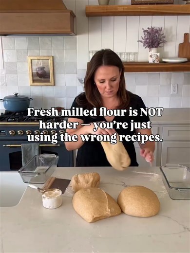 “Fresh milled is too hard.” No. You’re just using the wrong recipes. Freshly milled flour behaves differently because it’s whole. It’s alive. It still has the bran, germ, fiber, and natural oils intact. That means you can’t treat it like lifeless, ultra-processed white flour and expect the same hydration, rise, or texture. It’s not harder. It’s just different. Once you understand how to adjust your liquids, resting time, and ratios — you get soft, fluffy, nourishing bread that actually supports 