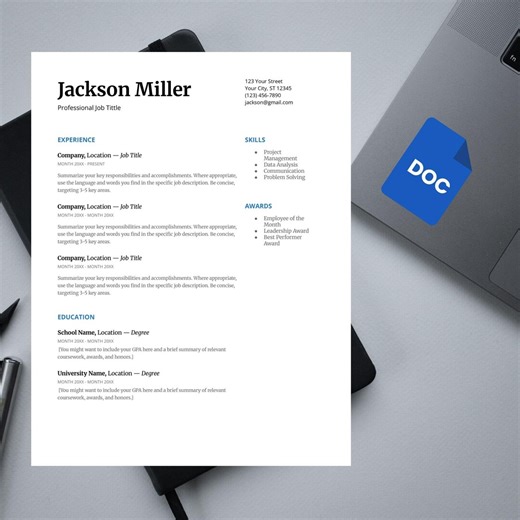 Modèle de CV étudiant : conception de CV moderne (Google Docs) - Etsy France
