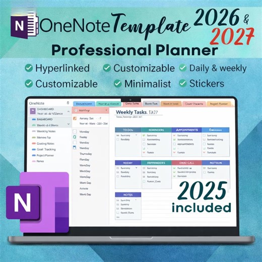 OneNote Kalender 2025 2026 2027| Professionelle OneNote-Vorlage für Arbeits- & Projektmanagement| Verlinkter Digitaler Planer| Sofort Download - Etsy.de