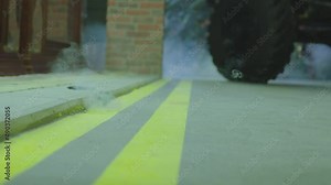 Throw of Military frag hand grenade on the street . Throwing of smoke grenade . Pulling frag grenade. Military or police theme concept . Closeup of Explosion. Shot on ARRI cinema camera in slow motion