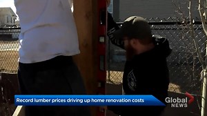 Skyrocketing lumber prices are causing sticker shock for some hoping to renovate. "It’s ridiculous. A 2×4 stud used to be $3.50. Now, they’re $9.80. A sheet of OSB plywood was about $12 two years ago — now it’s $56 per sheet." READ MORE: https://globalnews.ca/news/7761725/sky-rocketing-lumber-prices-construction-home-renovators/ | Global Edmonton