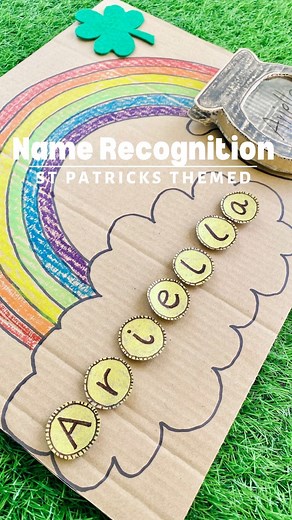 We love finding new ways for kids to enjoy St. Patrick’s day while sneaking in some learning activities at the same time, and this was a winner! My kids are learning to recognise their names using the Leprechauns Gold 🥇 this is a great activity for preschoolers and kindergarten kids who are learning their names. And just in case you don’t have materials at home, don’t worry momma! We made this activity to show you that there is always a way to re-use things that you probably already have at hom