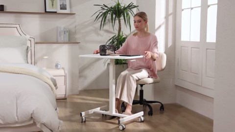 YSSOA Mobile Small Standing Desk - Rolling Desk with Adjustable Height and Lockable Wheels, Sit-Stand Laptop Table, Portable Computer Workstation, White