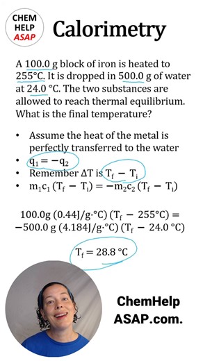 In this video, I show you a clear, step-by-step way to calculate the final temperature in a calorimetry problem. We will set up the equations and I will show you where most students make mistakes which leads to a final temperature that makes no sense! | Chem Help ASAP
