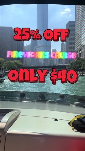 Fireworks over Lake Michigan with the entire Chicago skyline as the backdrop 🎆 This party cruise along the Riverwalk was the move $39.75 with the exclusive promo, link in video before it sells out. #tiktokgorisingstarsl1 #Chicago #ChicagoRiverwalk #LakeMichigan #ThingsToDoInChicago
