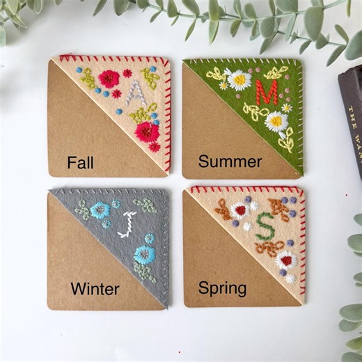 Hand Embroidered Felt Corner Bookmark: Floral, Personalized, Seasonal - Etsy Australia