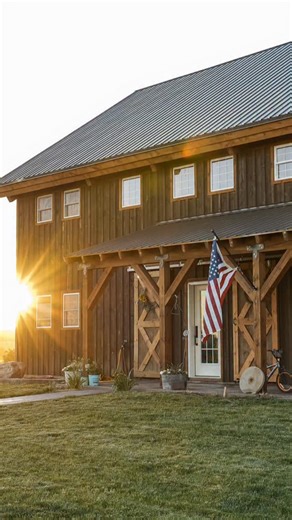 TIMBERLYNE on Instagram: "Wait until you see the loft! This country farmhouse is cozy, inviting, and filled with character thanks to the exposed post and beam barn style frame. Western themed decor and unique uses of spaces in the loft create a one of a kind home, perfect for this growing family. barn home, barn house, barndominium, farmhouse, rustic"