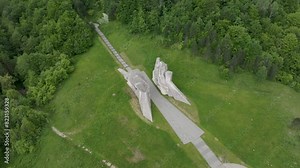 The Battle of Sutjeska Memorial Monument Complex in the Valley of Heroes - Republic of Srpska, drone shot