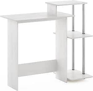 Furinno EFFICIENT Desk, Gaming Desk, with 3 Open Side Shelves, Laptop Notebook Computer Desk,Office Desk for Home Office, Study Room, Dorm, White Oak, Stainless Steel Tubes