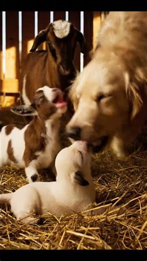 Baby Goat Meets Newborn Puppy for the First Time 🐐🐕 #cctv #pets #wholesome