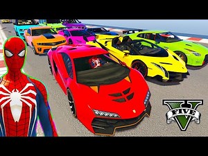 SUPERHERO Cars Challenge on HIGH Ramp over SEA! SPIDERMAN Hulk Iron Man with Racing Cars - GTA 5
