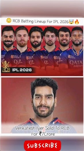 RCB batting lineup🤯🔥#ipl2026#shortsfeed #viratkohli #viral #rcb #shortvideo #venkatesh iyer#rajat