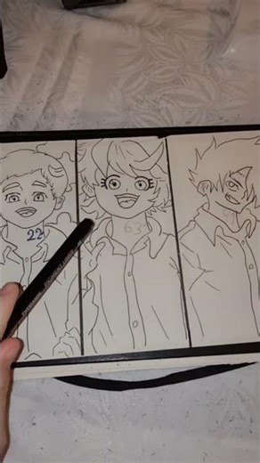 je dessine de The promised Neverland Emma, Ray et Norman pour ‪@mariayoussef7675‬ #dessin