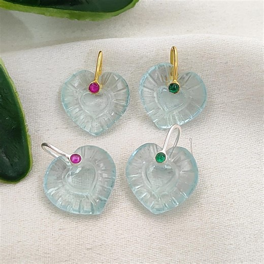 Carved Aqua Quartz Heart Pendant, Sterling Silver Pinch Bail Accent Charm, Artisan Gemstone Charm, Jewelry Making - Etsy