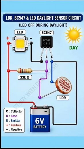 LDR Daylight Sensor Circuit Using BC547 & LED | Automatic Day/Night Circuit🌞💡#trending #viral#shorts