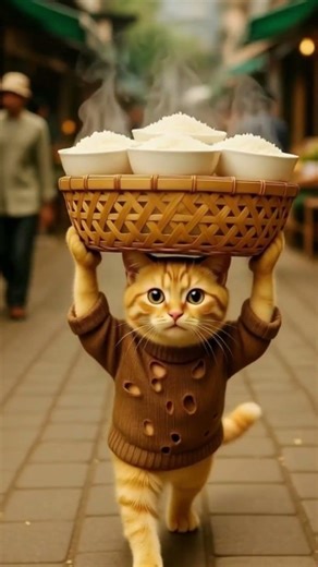 Hungry kitty is working hard to eat well