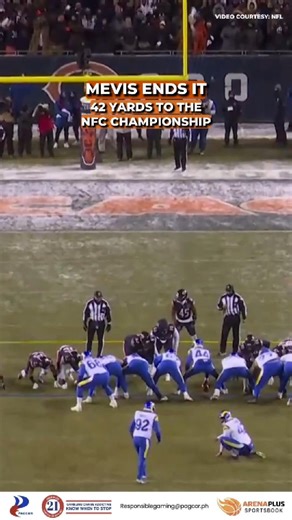 MEVIS CALLS GAME! 🚨👟"Mevis ends it!" 🗣️ With the season on the line, Harrison Mevis steps up and drills the 42-yarder to send the Los Angeles Rams to the NFC Championship! 🎟️ Ice in his veins in the freezing Chicago cold! 🧊#Rams #NFLPlayoffs #ArenaPlusPH | ArenaPlus PH