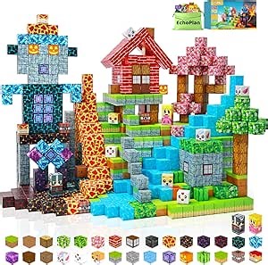 EchoPlan 150PCS Magnetic Blocks, Magnetic Building Blocks, STEM Constructions Magnet Blocks for Boys Girls Age 3 4 5 6 7 8 9 10, Sensory Stacking Toy Christmas Birthday Gifts for Kids, 1" Large Size