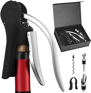IIQ Wine Bottle Opener Corkscrew Set- Lever Corkscrew Wine Openers with Luxury Case, Foil Cutter, Wine Stopper,Pourer and Extra Spiral