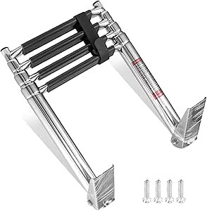 Telescoping 4-Step Stainless Steel Boat Ladder - Extendable,Pontoon Boat Ladder,Swim Deck Ladder 600 Pound Capacity for Marine Yacht and Swimming Pool Use