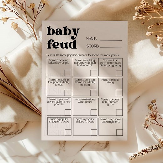 Minimalist Baby Shower Game Baby Feud With Answers Digital Family Feud Baby Shower Game Template Baby Feud Baby Shower Printable Template - Etsy