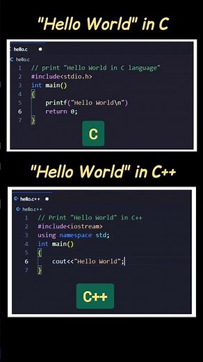 C vs C++ Hello World 🔥 | Programming Basics #shorts #viral ‪@LearnComputerWithRCS‬