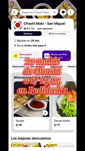 20 makis de Ohashi a S 23.84 en PedidosYa *20% de descuento, 30% usuarios plus, en restaurantes los viernes de 12pm a 3pm pagando con tarjeta Banco Falabella en PedidosYa #makis #makisushi #foodtiktok #viraltiktok #fyp