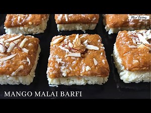 Mango malai barfi | Mango kalakand | Milk cake layered