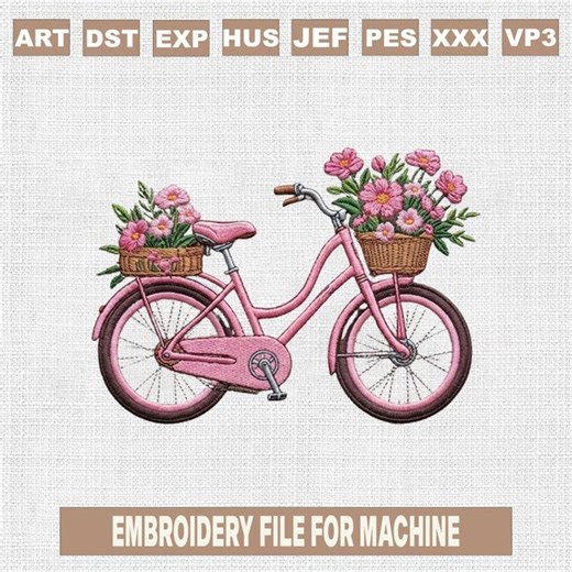 Floral Bicycle Embroidery Design, Vintage Bike With Flowers Embroidery File, Cute Spring Bicycle Embroidery Pattern, Garden Bike Design - Etsy